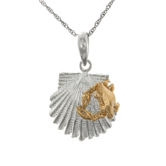Silver Scallop Shell Charm, 14k Gold Crab Necklace